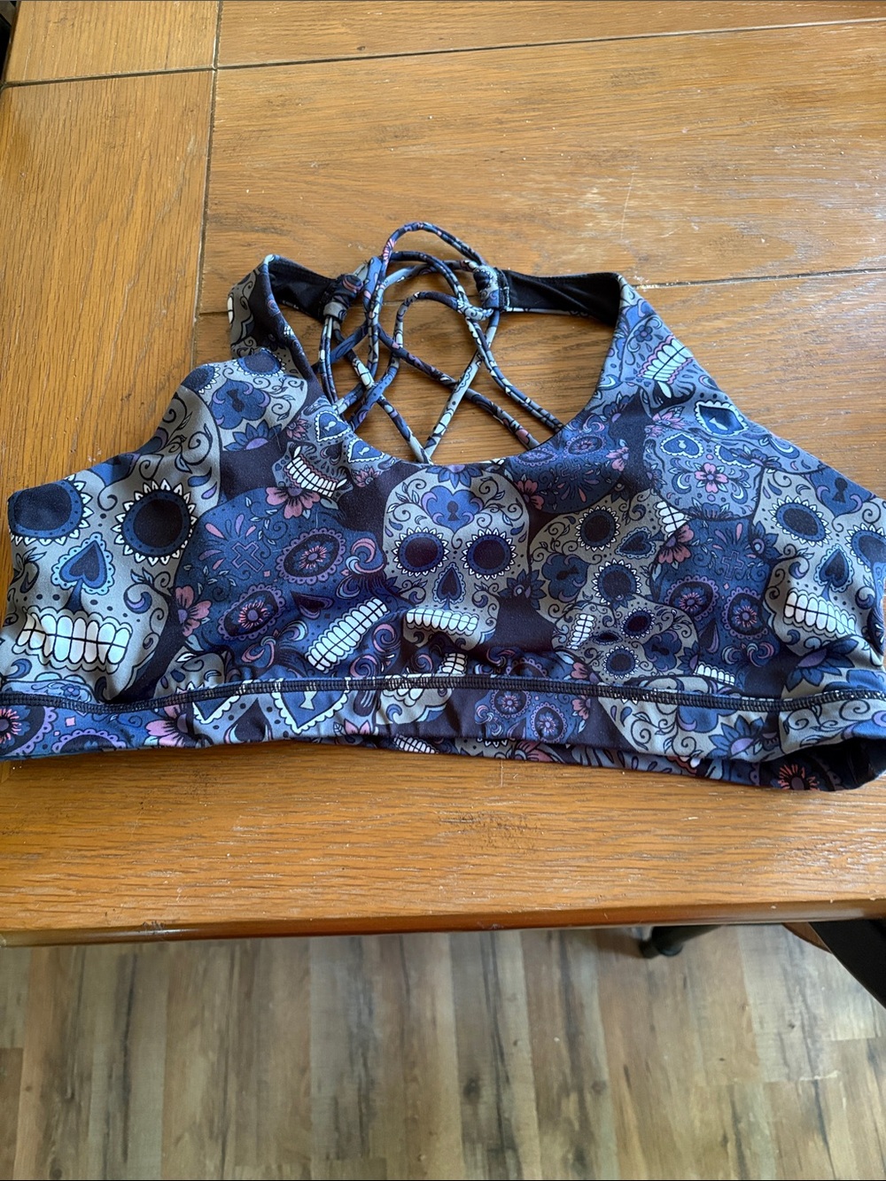 Constantly Varied Gear Purple and Black Sugar Skull Crisscross Sports Bra